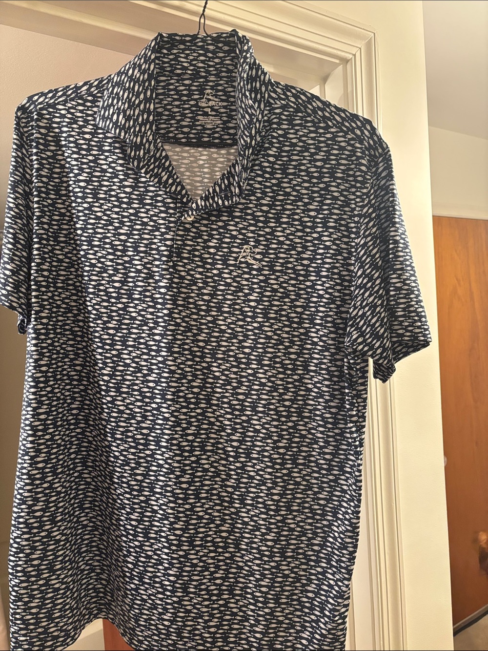 Rhoback Navy & White Patterned Short-Sleeve Polo